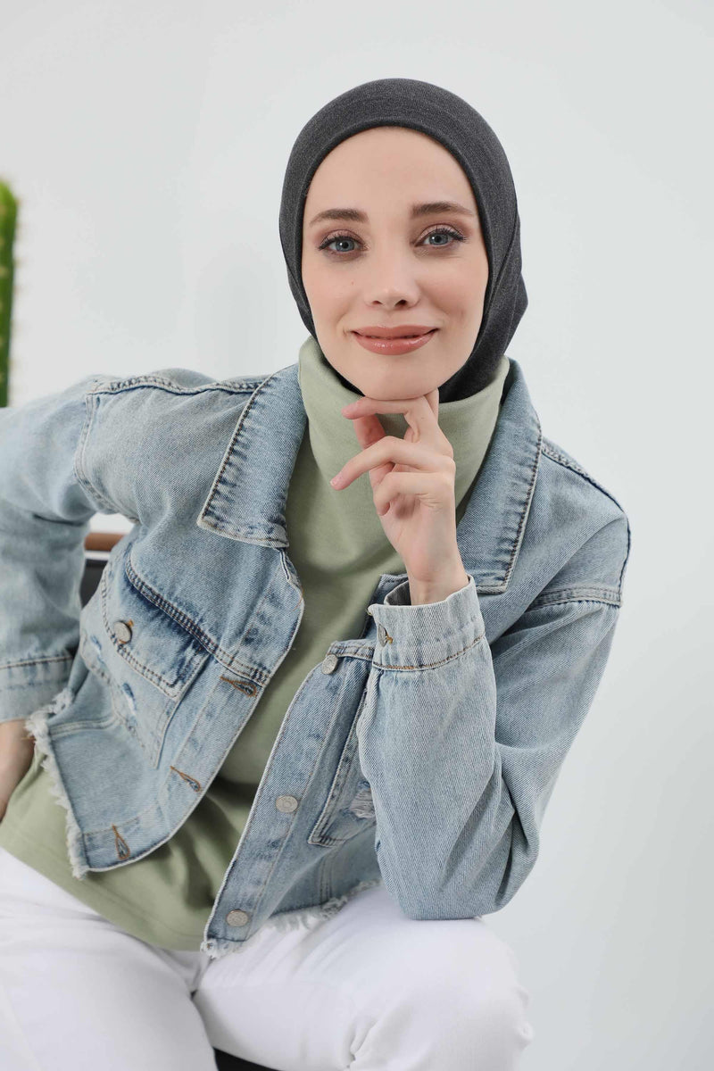 Minimalist Ribbed Inner Turban Bonnet for Women, One-Size Polyviscose Hijab Underscarf, Stretchable Inner Hijab Instant Turban Bonnet,TB-5RB