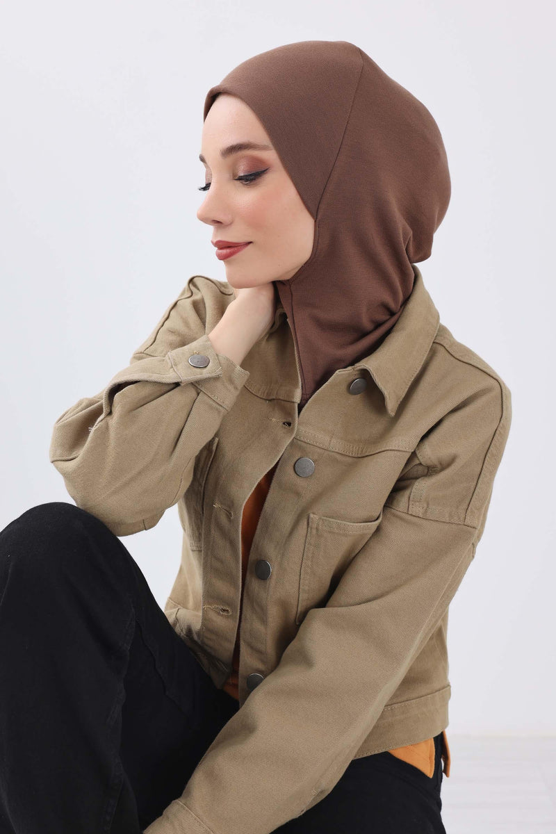 Minimalist Ribbed Inner Turban Bonnet for Women, One-Size Polyviscose Hijab Underscarf, Stretchable Inner Hijab Instant Turban Bonnet,TB-5RB