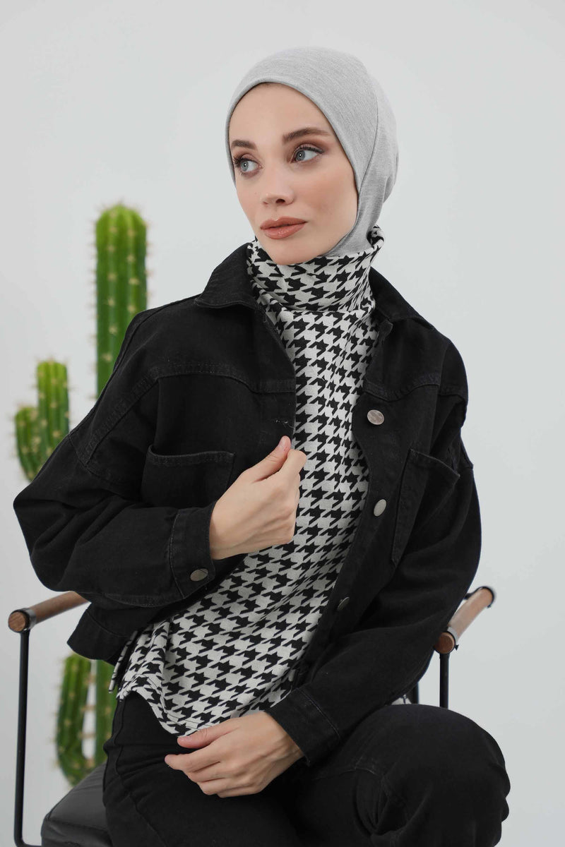 Minimalist Ribbed Inner Turban Bonnet for Women, One-Size Polyviscose Hijab Underscarf, Stretchable Inner Hijab Instant Turban Bonnet,TB-5RB