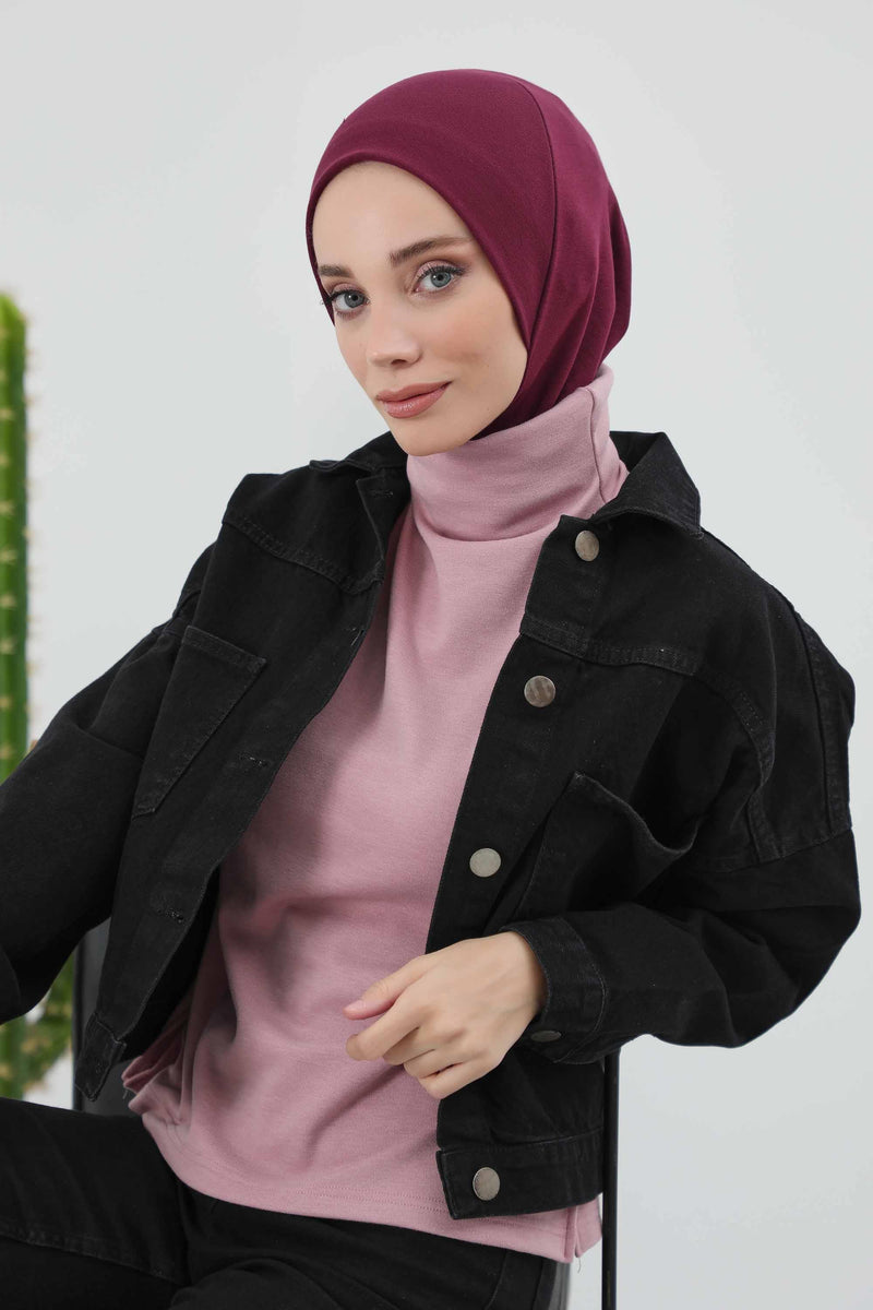 Minimalist Ribbed Inner Turban Bonnet for Women, One-Size Polyviscose Hijab Underscarf, Stretchable Inner Hijab Instant Turban Bonnet,TB-5RB