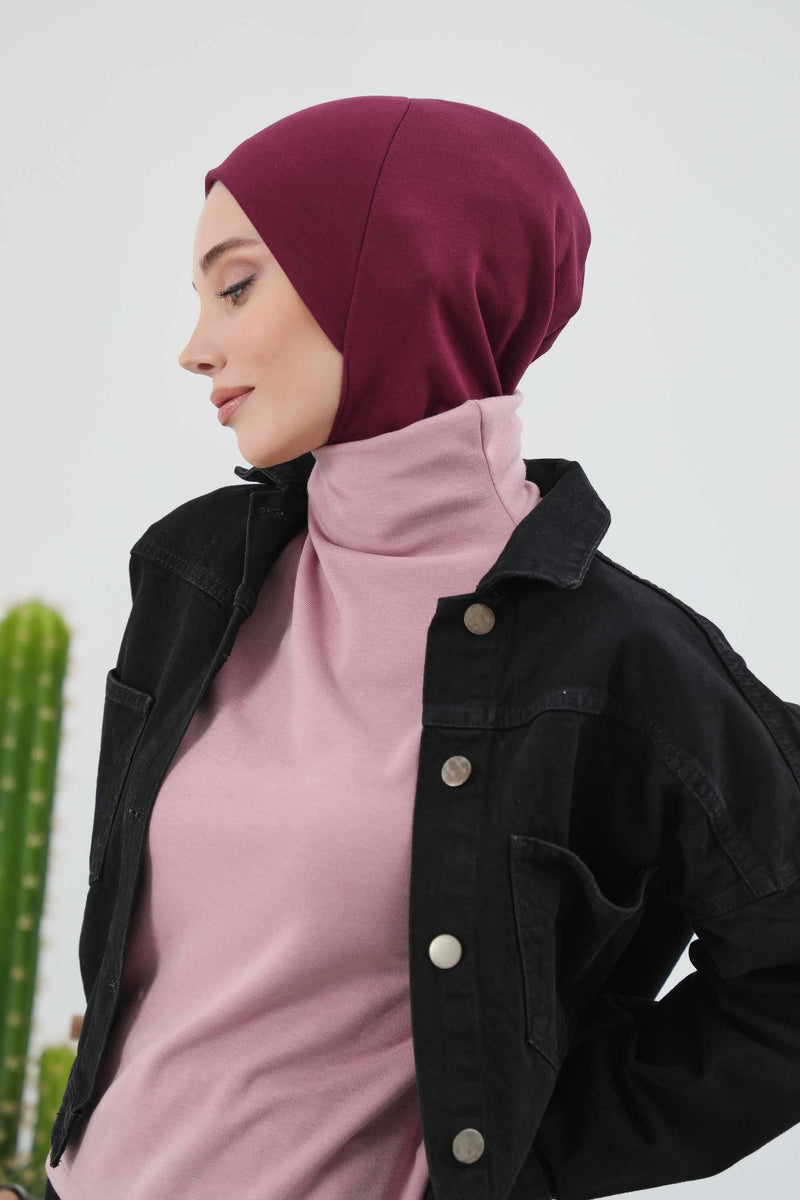 Minimalist Ribbed Inner Turban Bonnet for Women, One-Size Polyviscose Hijab Underscarf, Stretchable Inner Hijab Instant Turban Bonnet,TB-5RB