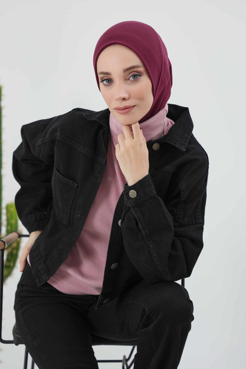 Minimalist Ribbed Inner Turban Bonnet for Women, One-Size Polyviscose Hijab Underscarf, Stretchable Inner Hijab Instant Turban Bonnet,TB-5RB