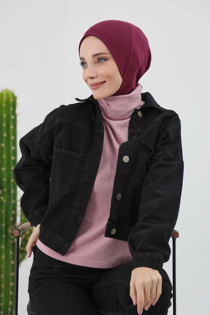 Minimalist Ribbed Inner Turban Bonnet for Women, One-Size Polyviscose Hijab Underscarf, Stretchable Inner Hijab Instant Turban Bonnet,TB-5RB