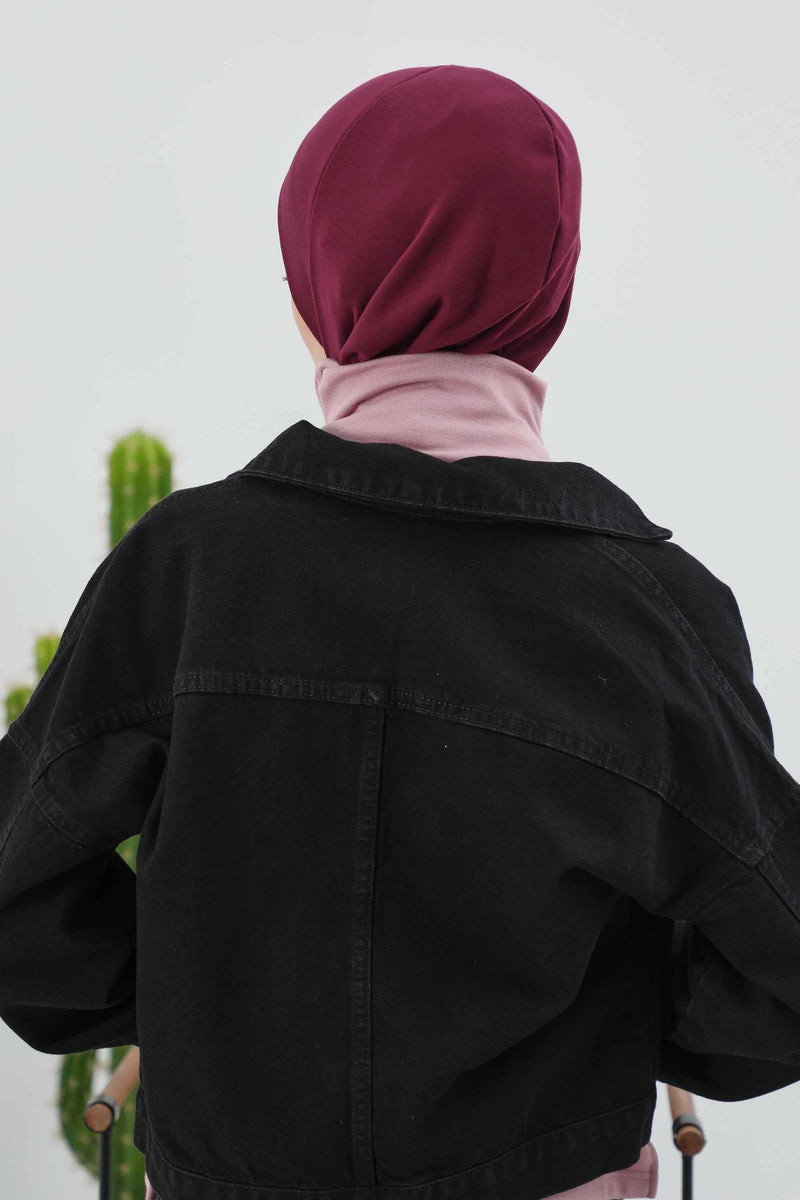 Minimalist Ribbed Inner Turban Bonnet for Women, One-Size Polyviscose Hijab Underscarf, Stretchable Inner Hijab Instant Turban Bonnet,TB-5RB