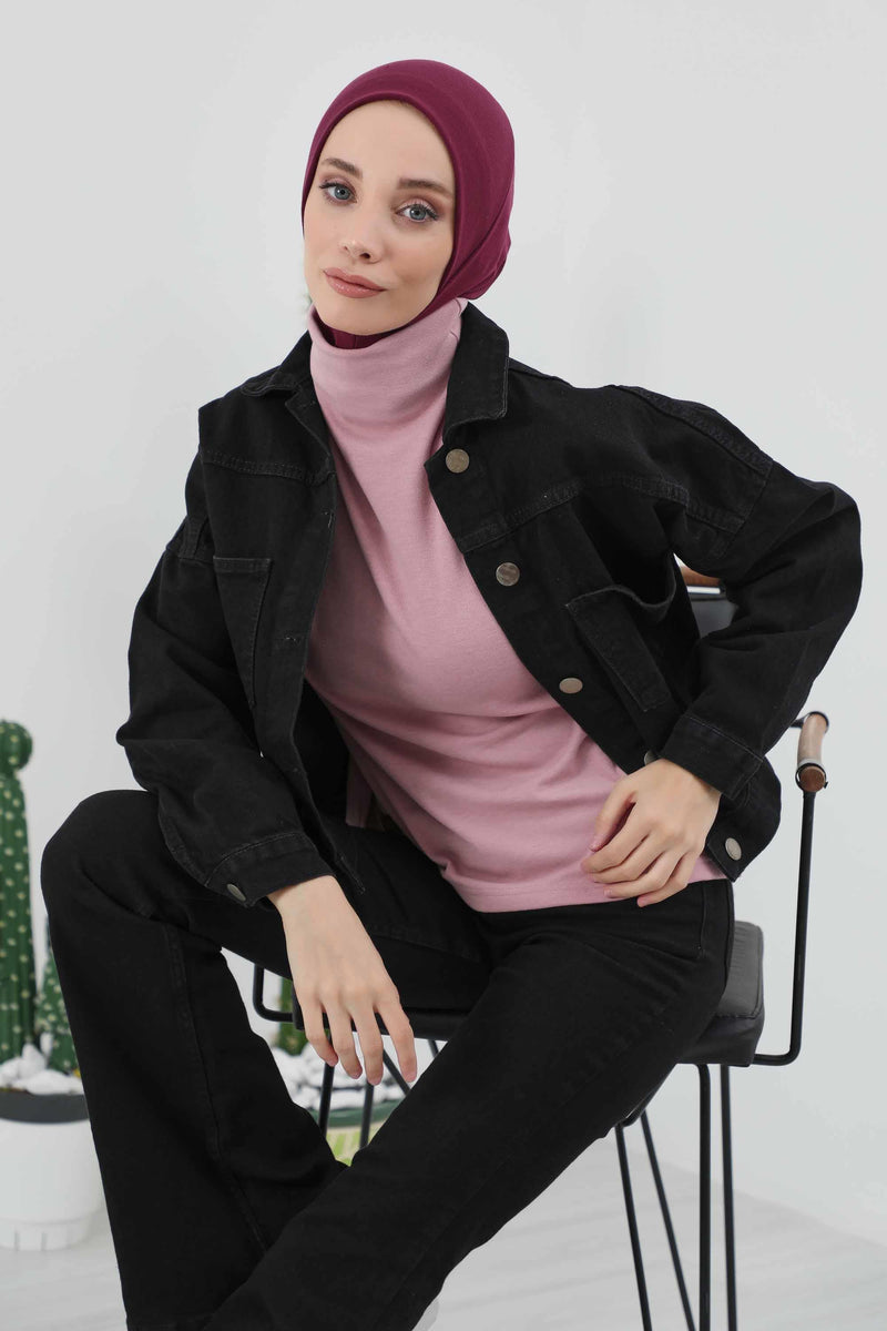 Minimalist Ribbed Inner Turban Bonnet for Women, One-Size Polyviscose Hijab Underscarf, Stretchable Inner Hijab Instant Turban Bonnet,TB-5RB