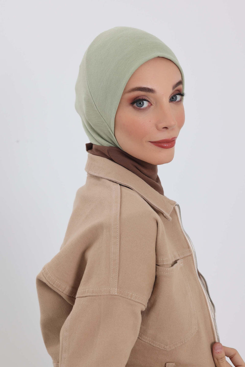 Minimalist Ribbed Inner Turban Bonnet for Women, One-Size Polyviscose Hijab Underscarf, Stretchable Inner Hijab Instant Turban Bonnet,TB-5RB