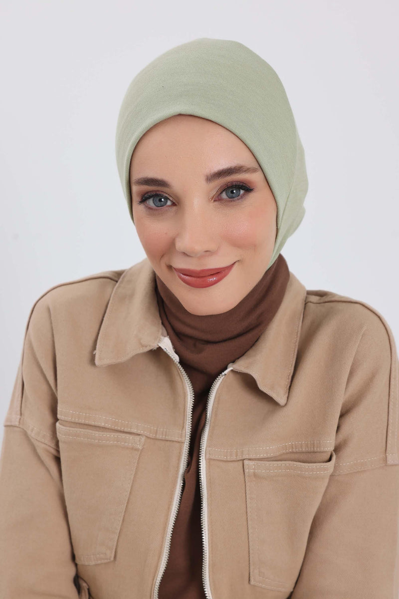 Minimalist Ribbed Inner Turban Bonnet for Women, One-Size Polyviscose Hijab Underscarf, Stretchable Inner Hijab Instant Turban Bonnet,TB-5RB