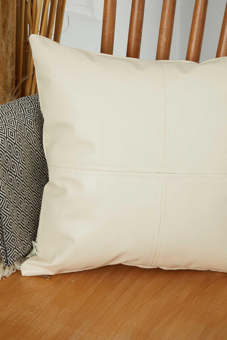 غطاء وسادة عصري مربع من الجلد الصناعي، غطاء وسادة أنيق مع تفاصيل غرز لديكور المنزل المعاصر، وسادة مزخرفة مقاس 18 × 18، K-369