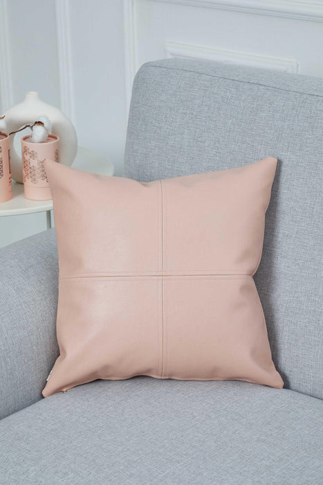 Modern Square Faux Leather Pillow Cover, Elegant Cushion Cover with Stitch Detail for Contemporary Home Decor, 18x18 Decorative Pillow,K-369