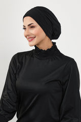 Modest Beach Turban Bonnet with Removable Bow Brim, Quick Dry Sandy Fabric Sun Hat Hijab for Women,S-10SN Black