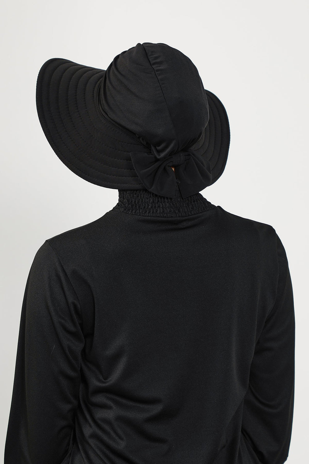 Modest Beach Turban Bonnet with Removable Bow Brim, Quick Dry Sandy Fabric Sun Hat Hijab for Women,S-10SN Black