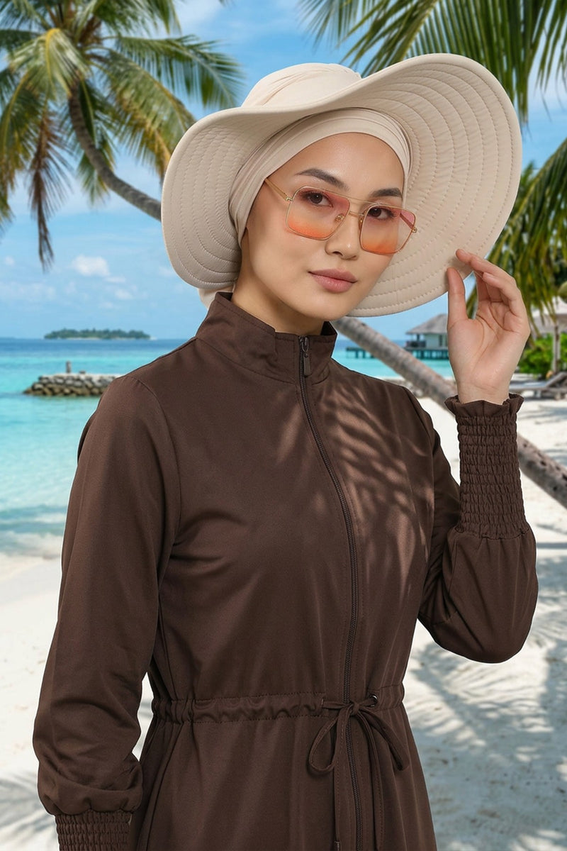 Modest Beach Turban Bonnet with Removable Bow Brim, Quick Dry Sandy Fabric Sun Hat Hijab for Women,S-10SN