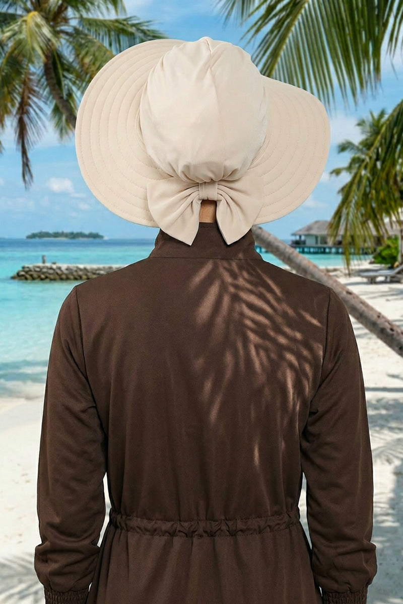 Modest Beach Turban Bonnet with Removable Bow Brim, Quick Dry Sandy Fabric Sun Hat Hijab for Women,S-10SN