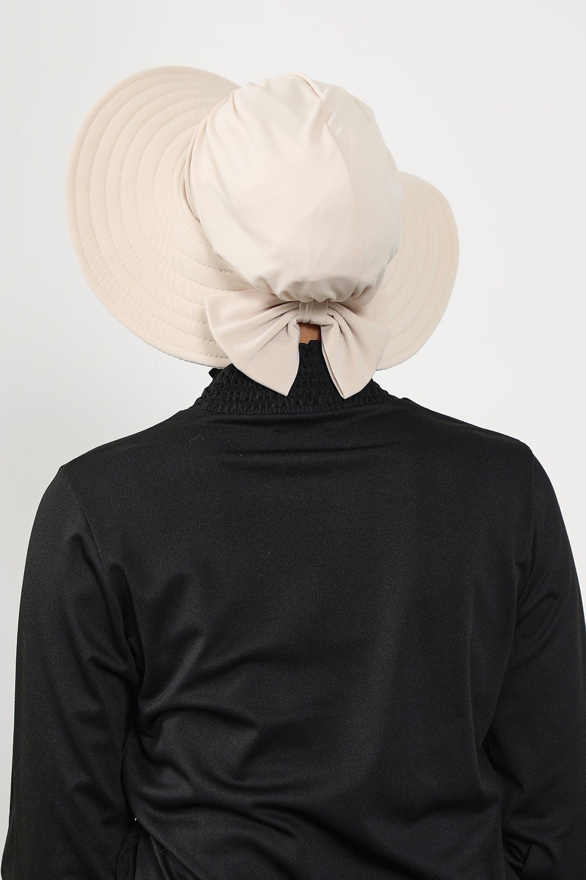 Modest Beach Turban Bonnet with Removable Bow Brim, Quick Dry Sandy Fabric Sun Hat Hijab for Women,S-10SN Beige
