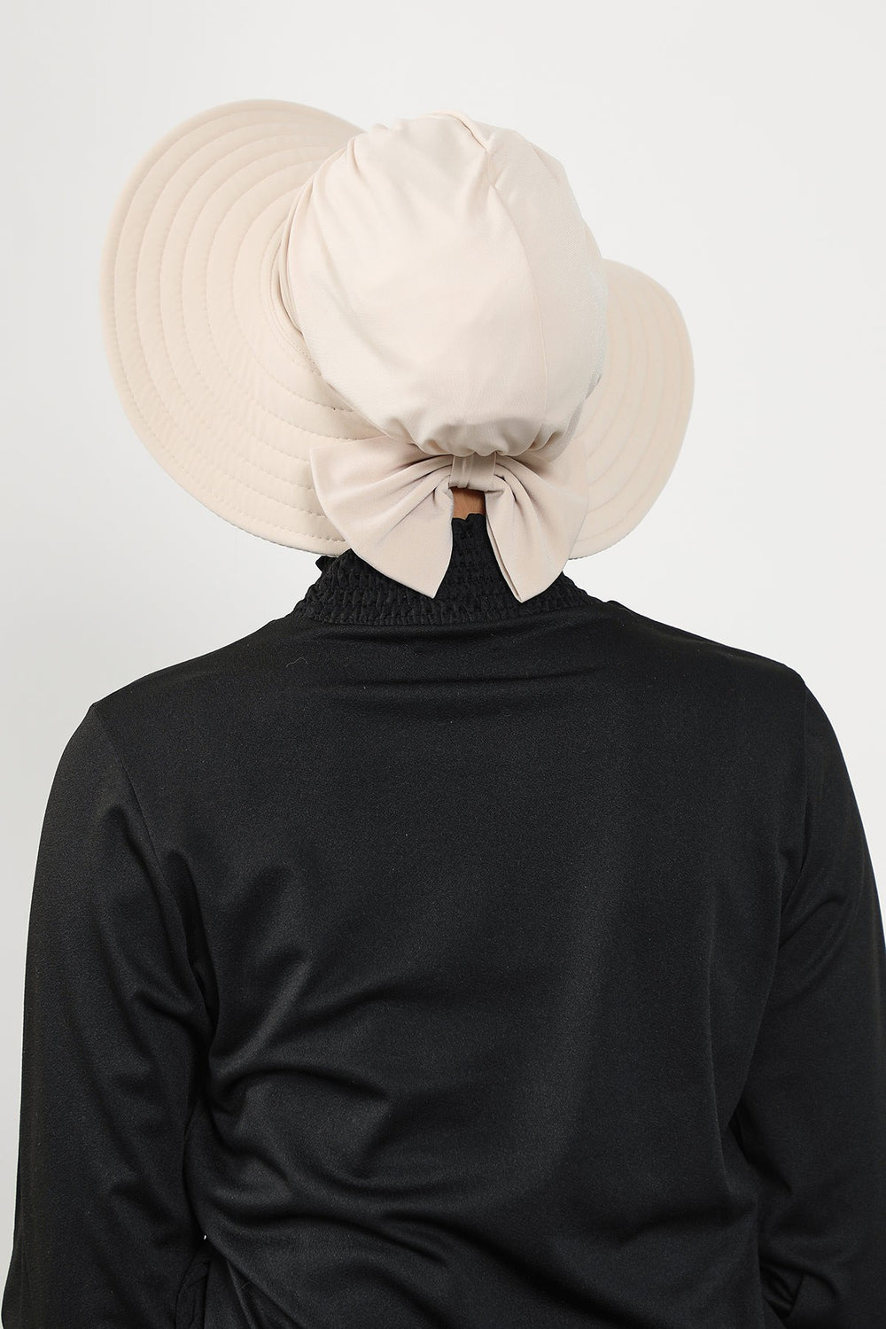 Modest Beach Turban Bonnet with Removable Bow Brim, Quick Dry Sandy Fabric Sun Hat Hijab for Women,S-10SN Beige
