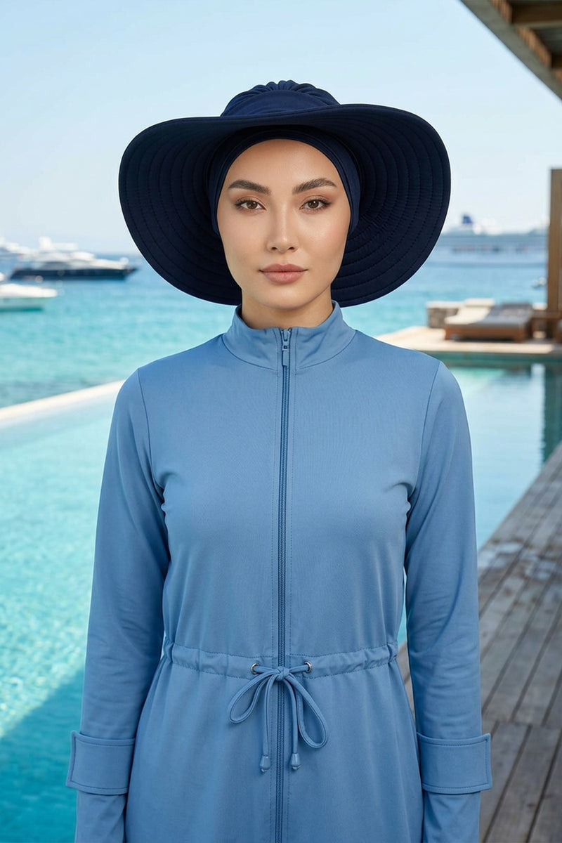 Modest Beach Turban Bonnet with Removable Bow Brim, Quick Dry Sandy Fabric Sun Hat Hijab for Women,S-10SN