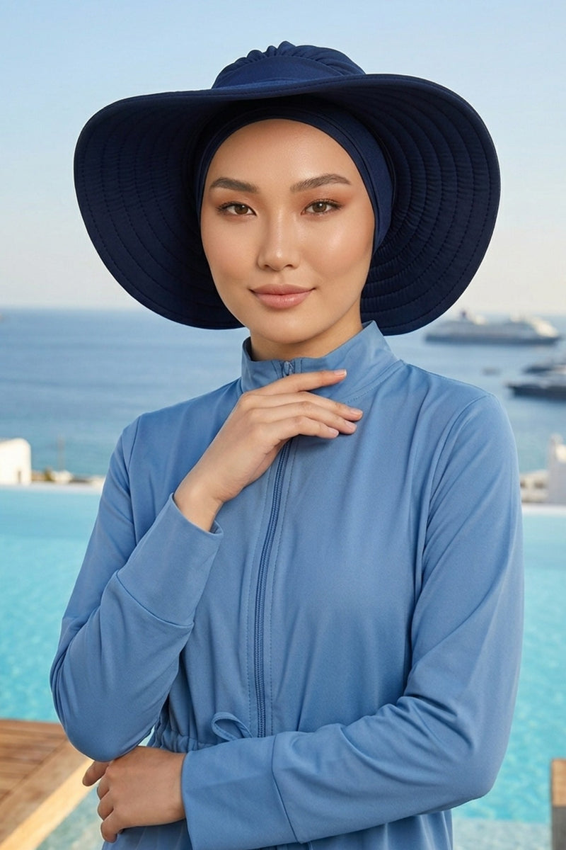 Modest Beach Turban Bonnet with Removable Bow Brim, Quick Dry Sandy Fabric Sun Hat Hijab for Women,S-10SN