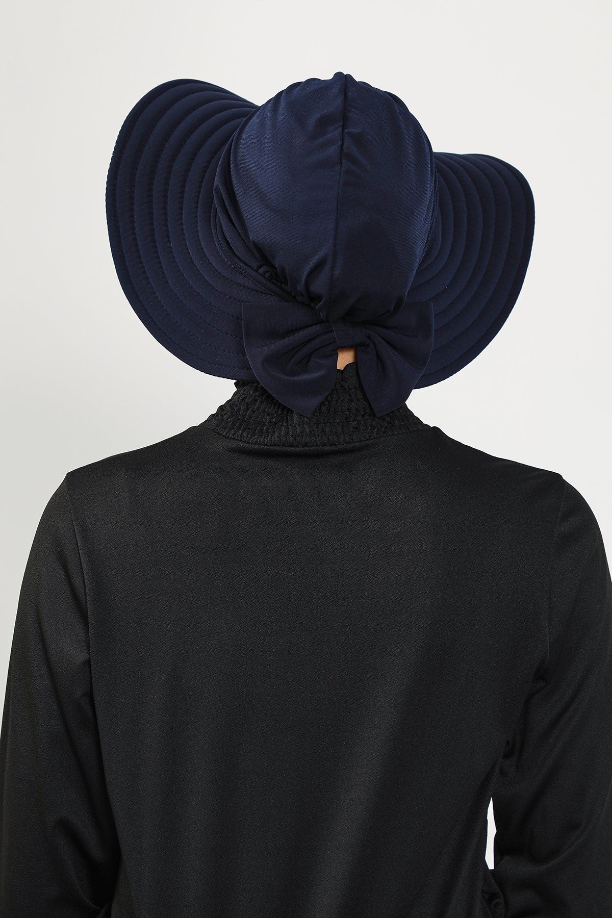 Modest Beach Turban Bonnet with Removable Bow Brim, Quick Dry Sandy Fabric Sun Hat Hijab for Women,S-10SN Navy Blue