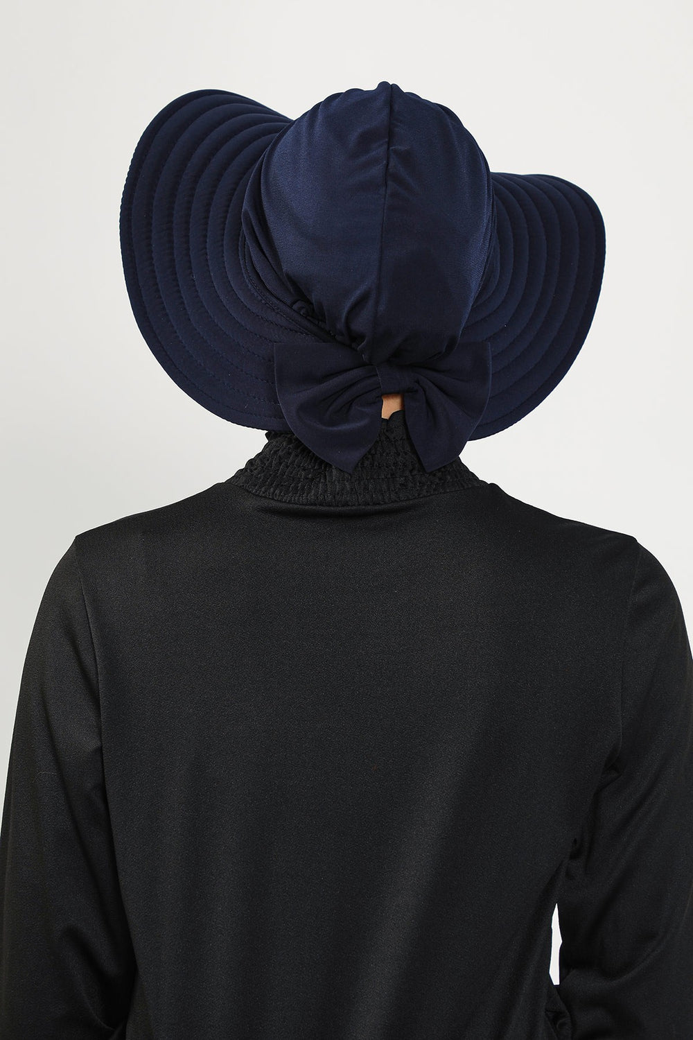 Modest Beach Turban Bonnet with Removable Bow Brim, Quick Dry Sandy Fabric Sun Hat Hijab for Women,S-10SN Navy Blue
