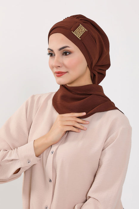عمامة فورية خفيفة الوزن وشاح أيروبين للرأس للنساء أغطية رأس مع إكسسوارات ذهبية فريدة من نوعها تصميم أنيق وأنيق، HT-11A