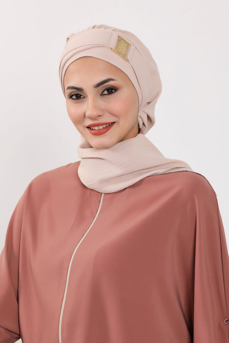 عمامة فورية خفيفة الوزن وشاح أيروبين للرأس للنساء أغطية رأس مع إكسسوارات ذهبية فريدة من نوعها تصميم أنيق وأنيق، HT-11A