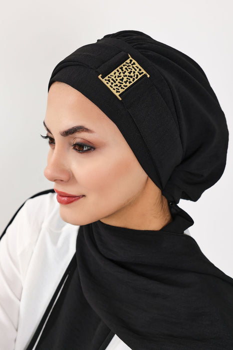 عمامة فورية خفيفة الوزن وشاح أيروبين للرأس للنساء أغطية رأس مع إكسسوارات ذهبية فريدة من نوعها تصميم أنيق وأنيق، HT-11A