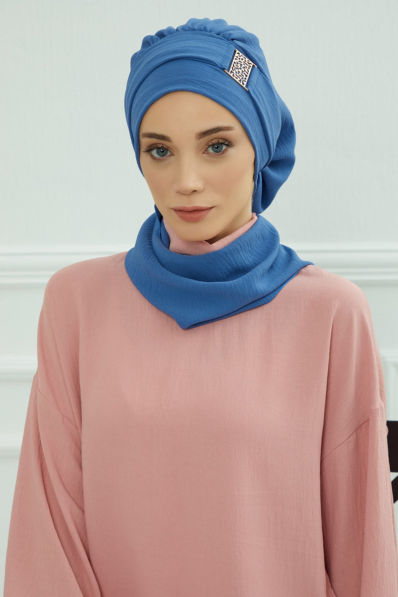 Modest Fashion Instant Aerobin Turban with Leopard Pattern Accessory, Pre-Tied Aerobin Hijab with Chic Metal Accessory,HT-11A