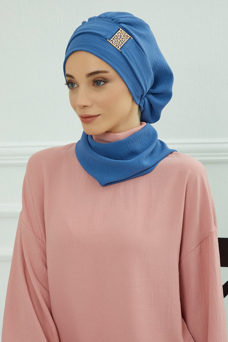 Modest Fashion Instant Aerobin Turban with Leopard Pattern Accessory, Pre-Tied Aerobin Hijab with Chic Metal Accessory,HT-11A