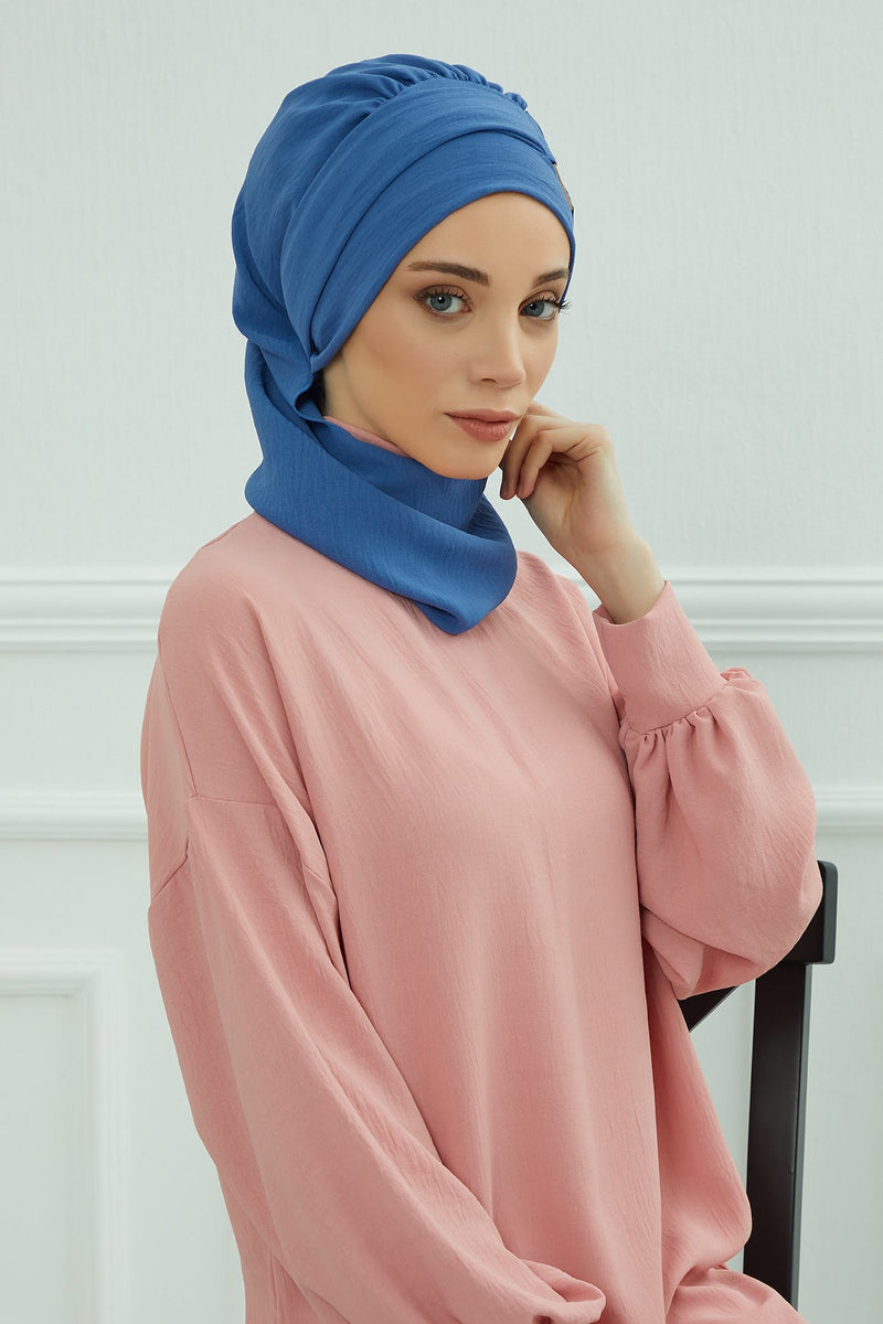 Modest Fashion Instant Aerobin Turban with Leopard Pattern Accessory, Pre-Tied Aerobin Hijab with Chic Metal Accessory,HT-11A