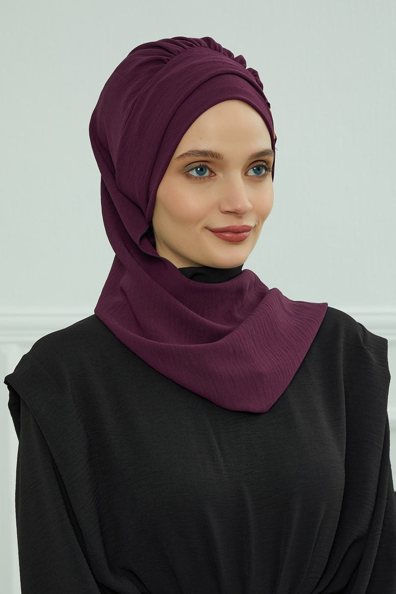 Modest Fashion Instant Aerobin Turban with Leopard Pattern Accessory, Pre-Tied Aerobin Hijab with Chic Metal Accessory,HT-11A
