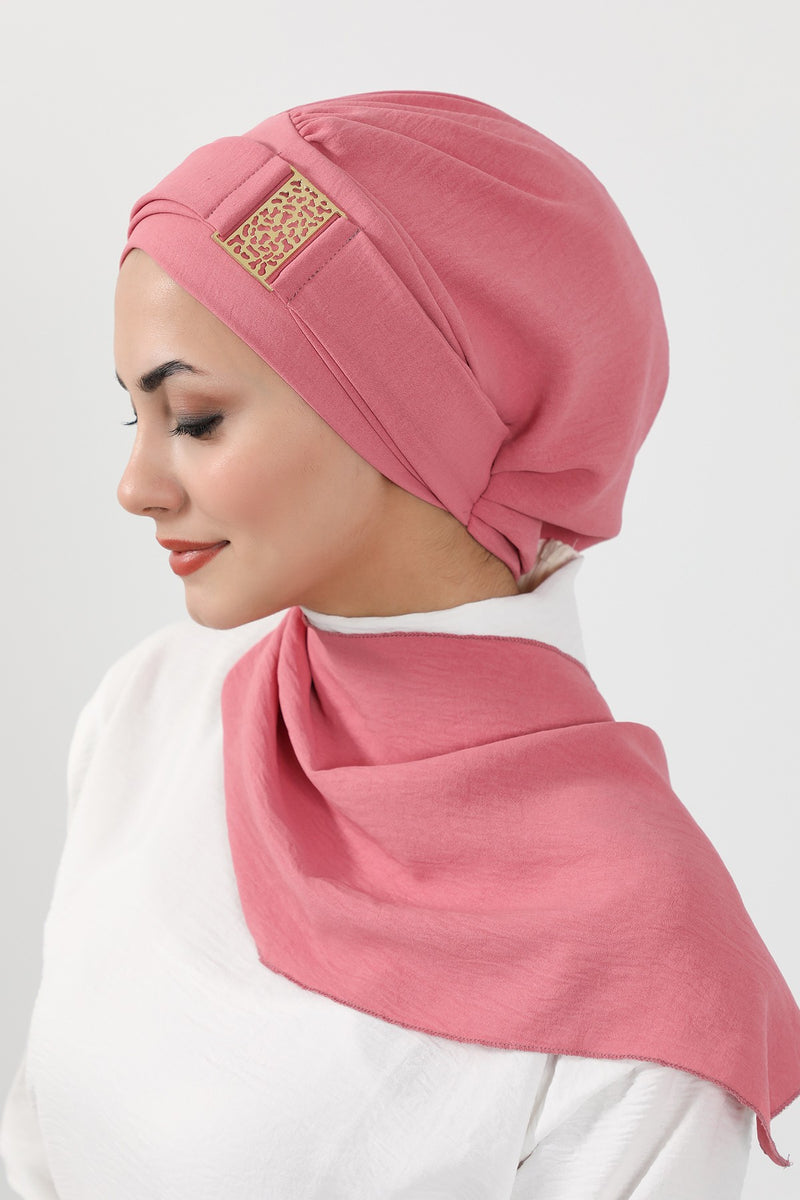 Modest Fashion Instant Aerobin Turban with Leopard Pattern Accessory, Pre-Tied Aerobin Hijab with Chic Metal Accessory,HT-11A