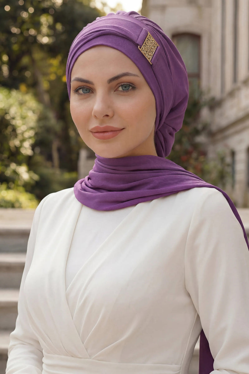 Modest Fashion Instant Aerobin Turban with Leopard Pattern Accessory, Pre-Tied Aerobin Hijab with Chic Metal Accessory,HT-11A