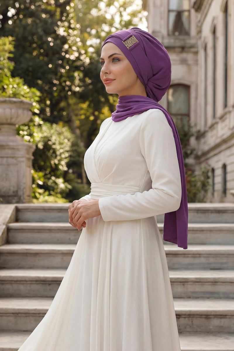 Modest Fashion Instant Aerobin Turban with Leopard Pattern Accessory, Pre-Tied Aerobin Hijab with Chic Metal Accessory,HT-11A