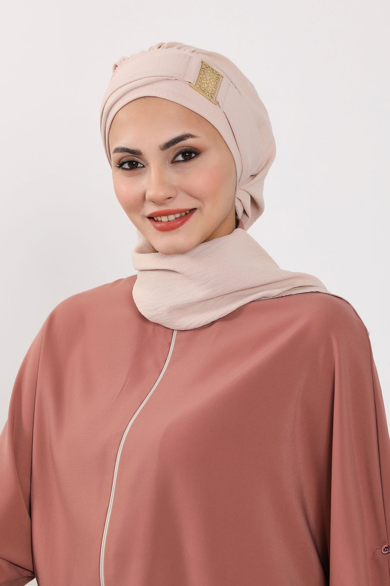 Modest Fashion Instant Aerobin Turban with Leopard Pattern Accessory, Pre-Tied Aerobin Hijab with Chic Metal Accessory,HT-11A