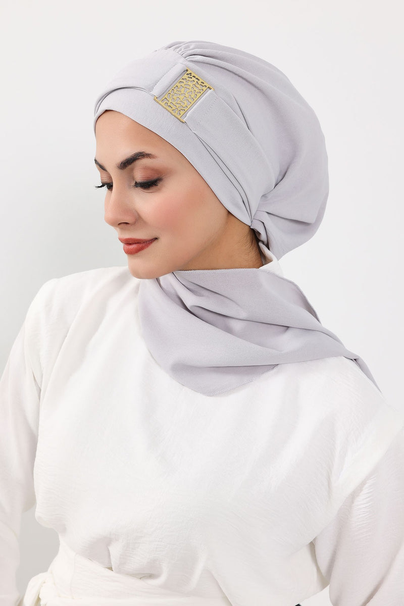 Modest Fashion Instant Aerobin Turban with Leopard Pattern Accessory, Pre-Tied Aerobin Hijab with Chic Metal Accessory,HT-11A