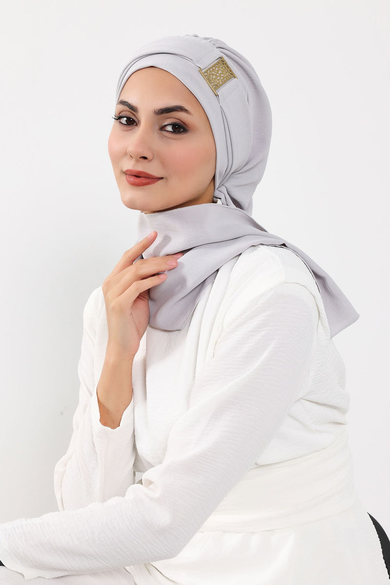 Modest Fashion Instant Aerobin Turban with Leopard Pattern Accessory, Pre-Tied Aerobin Hijab with Chic Metal Accessory,HT-11A