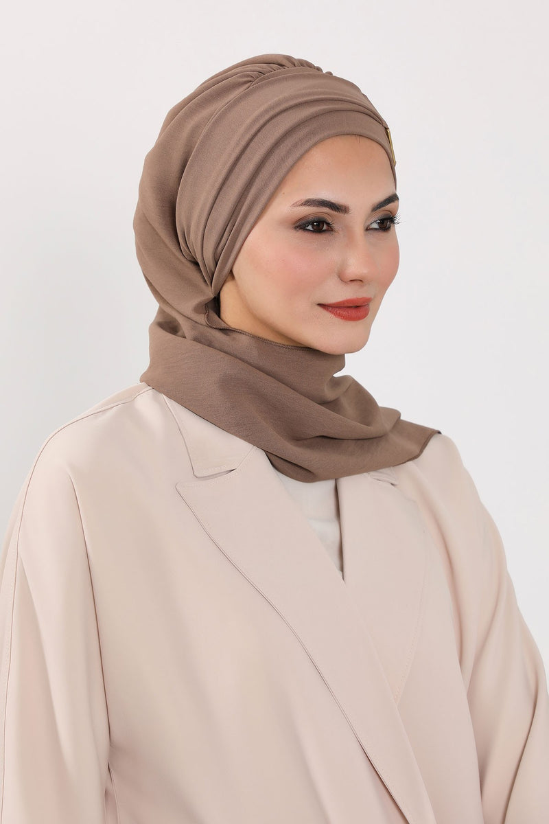 Modest Fashion Instant Aerobin Turban with Leopard Pattern Accessory, Pre-Tied Aerobin Hijab with Chic Metal Accessory,HT-11A