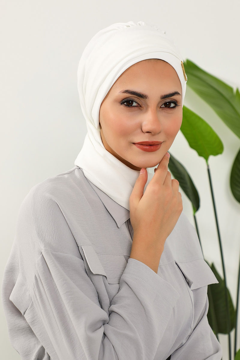 Modest Fashion Instant Aerobin Turban with Leopard Pattern Accessory, Pre-Tied Aerobin Hijab with Chic Metal Accessory,HT-11A