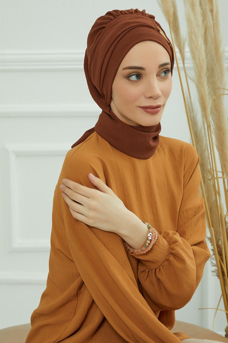 Modest Fashion Instant Aerobin Turban with Leopard Pattern Accessory, Pre-Tied Aerobin Hijab with Chic Metal Accessory,HT-11A