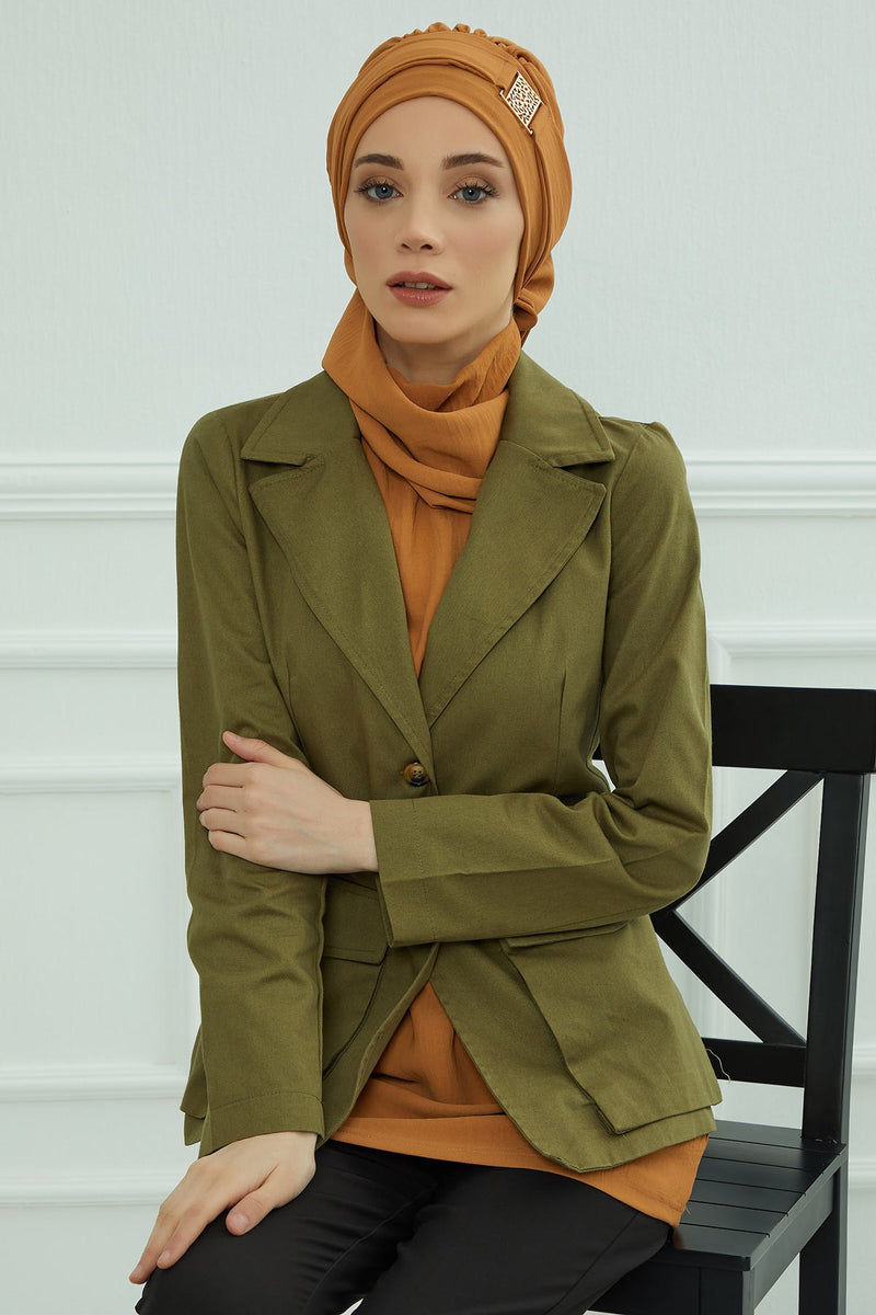 Modest Fashion Instant Aerobin Turban with Leopard Pattern Accessory, Pre-Tied Aerobin Hijab with Chic Metal Accessory,HT-11A