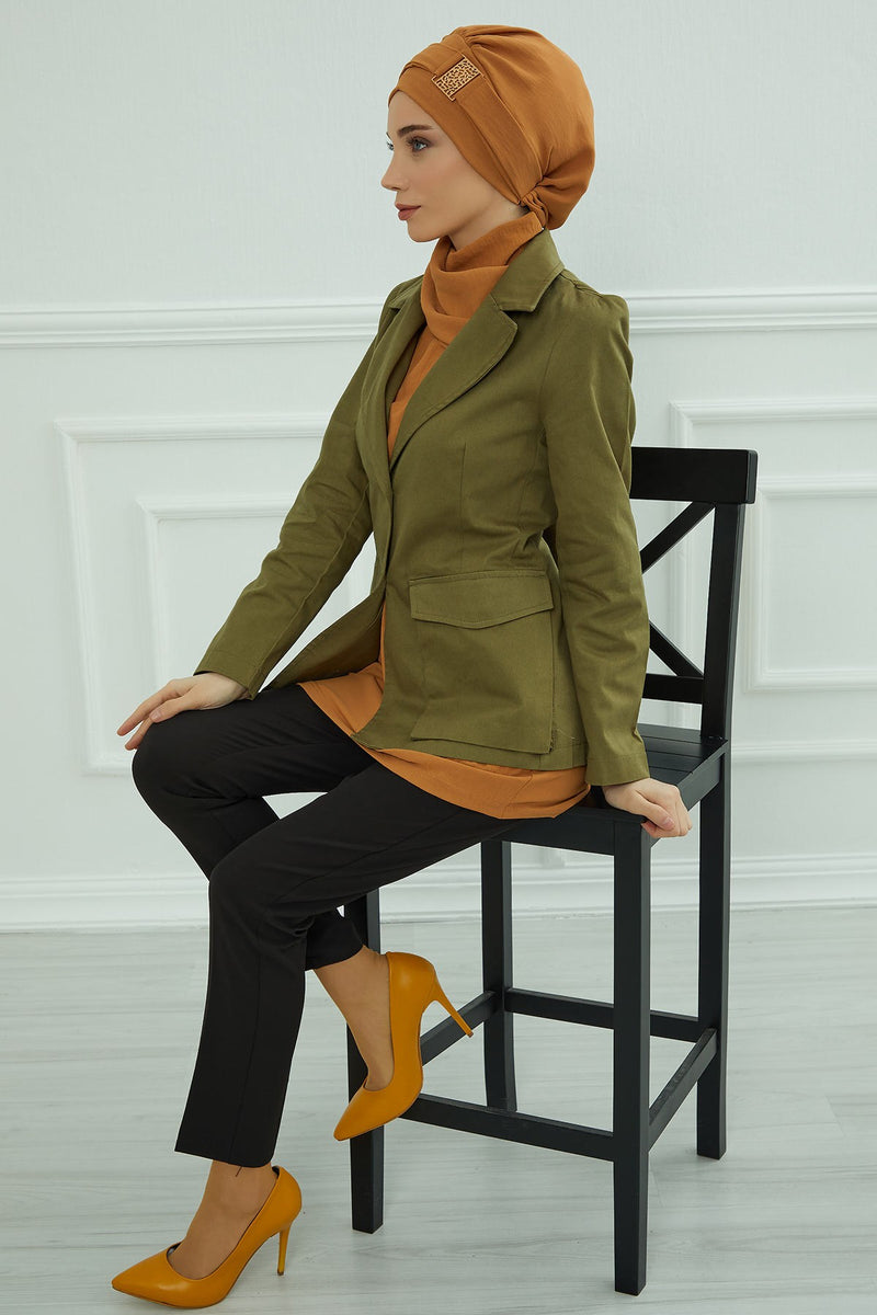 Modest Fashion Instant Aerobin Turban with Leopard Pattern Accessory, Pre-Tied Aerobin Hijab with Chic Metal Accessory,HT-11A