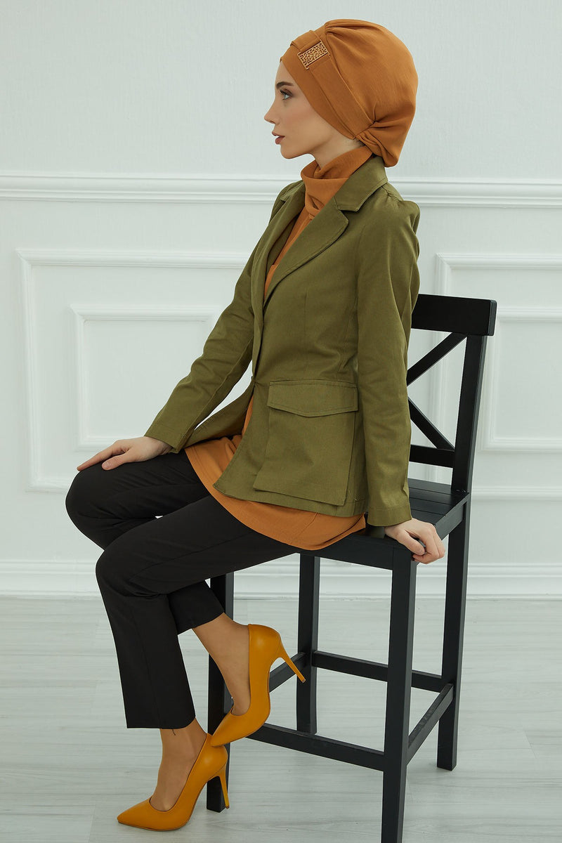 Modest Fashion Instant Aerobin Turban with Leopard Pattern Accessory, Pre-Tied Aerobin Hijab with Chic Metal Accessory,HT-11A