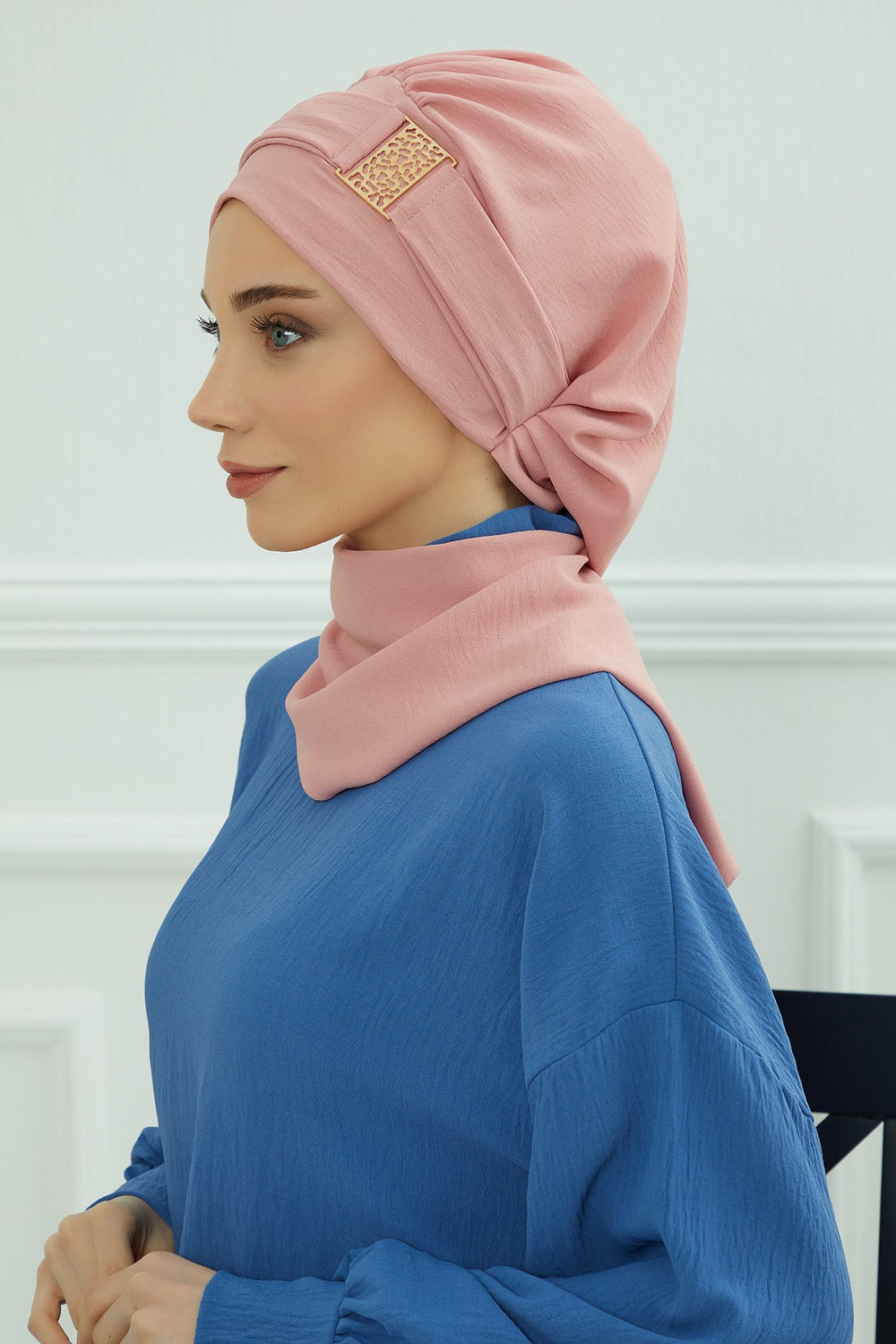 Modest Fashion Instant Aerobin Turban with Leopard Pattern Accessory, Pre-Tied Aerobin Hijab with Chic Metal Accessory,HT-11A Pink
