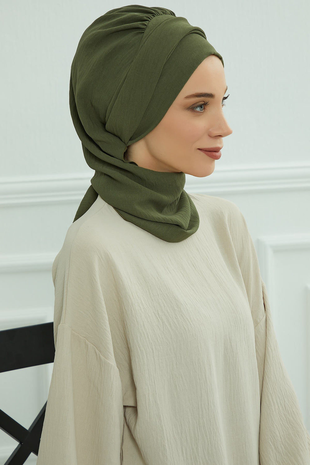 Modest Fashion Instant Aerobin Turban with Leopard Pattern Accessory, Pre-Tied Aerobin Hijab with Chic Metal Accessory,HT-11A Army Green