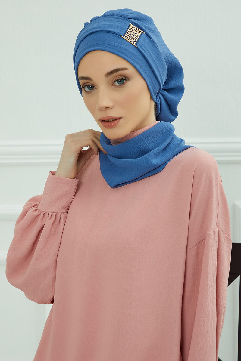 عمامة فورية خفيفة الوزن وشاح أيروبين للرأس للنساء أغطية رأس مع إكسسوارات ذهبية فريدة من نوعها تصميم أنيق وأنيق، HT-11A