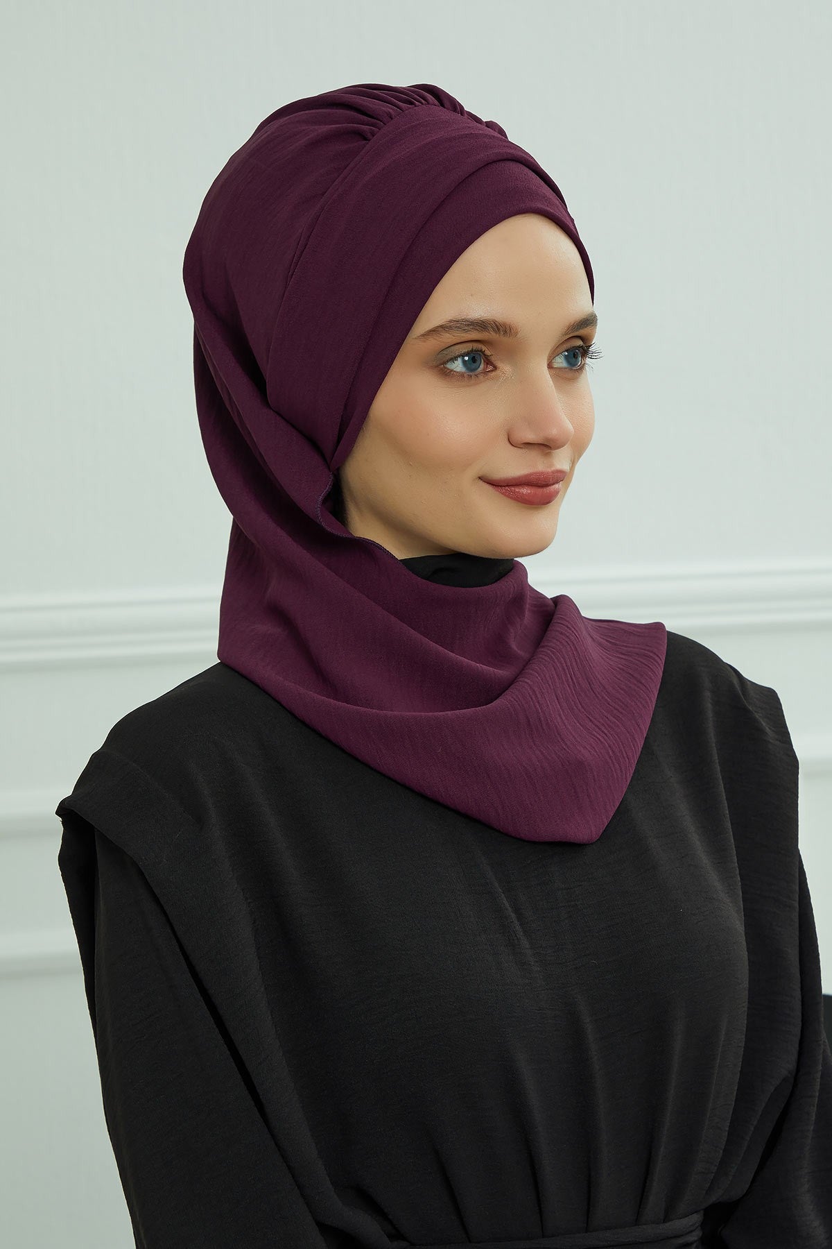 Modest Fashion Instant Aerobin Turban with Leopard Pattern Accessory, Pre-Tied Aerobin Hijab with Chic Metal Accessory,HT-11A Purple