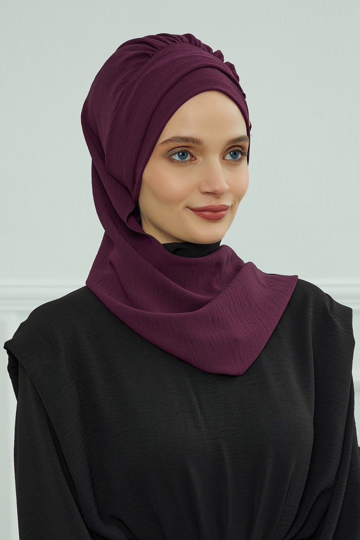 Modest Fashion Instant Aerobin Turban with Leopard Pattern Accessory, Pre-Tied Aerobin Hijab with Chic Metal Accessory,HT-11A Purple
