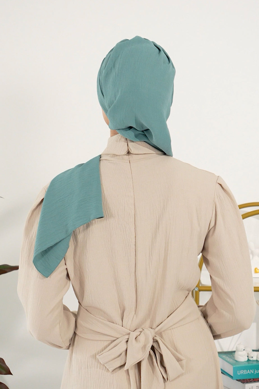 Modest Fashion Instant Aerobin Turban with Leopard Pattern Accessory, Pre-Tied Aerobin Hijab with Chic Metal Accessory,HT-11A Mint Green