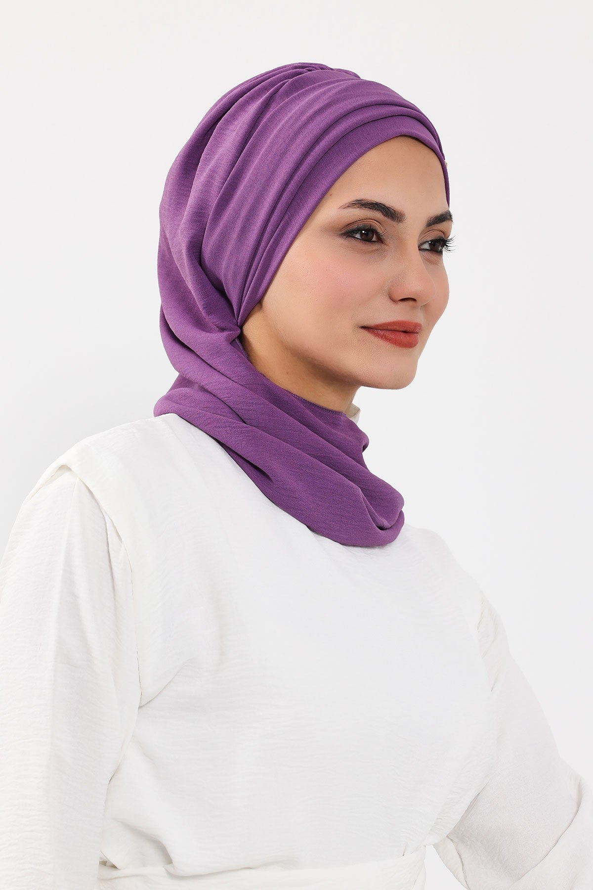 Modest Fashion Instant Aerobin Turban with Leopard Pattern Accessory, Pre-Tied Aerobin Hijab with Chic Metal Accessory,HT-11A Purple 2