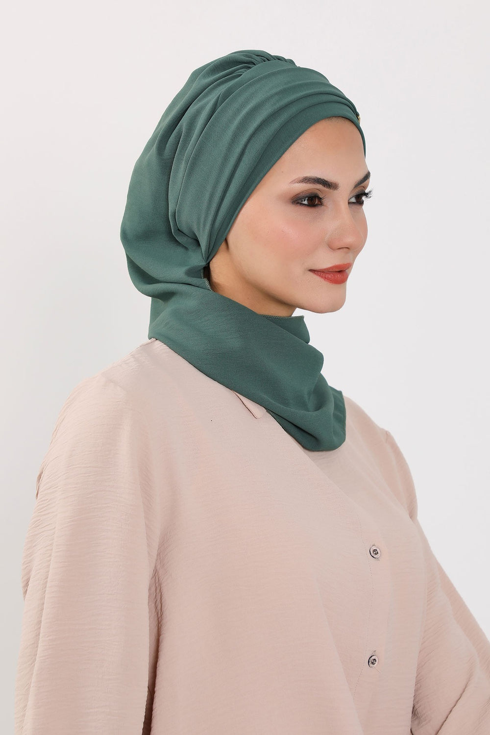 Modest Fashion Instant Aerobin Turban with Leopard Pattern Accessory, Pre-Tied Aerobin Hijab with Chic Metal Accessory,HT-11A Light Green